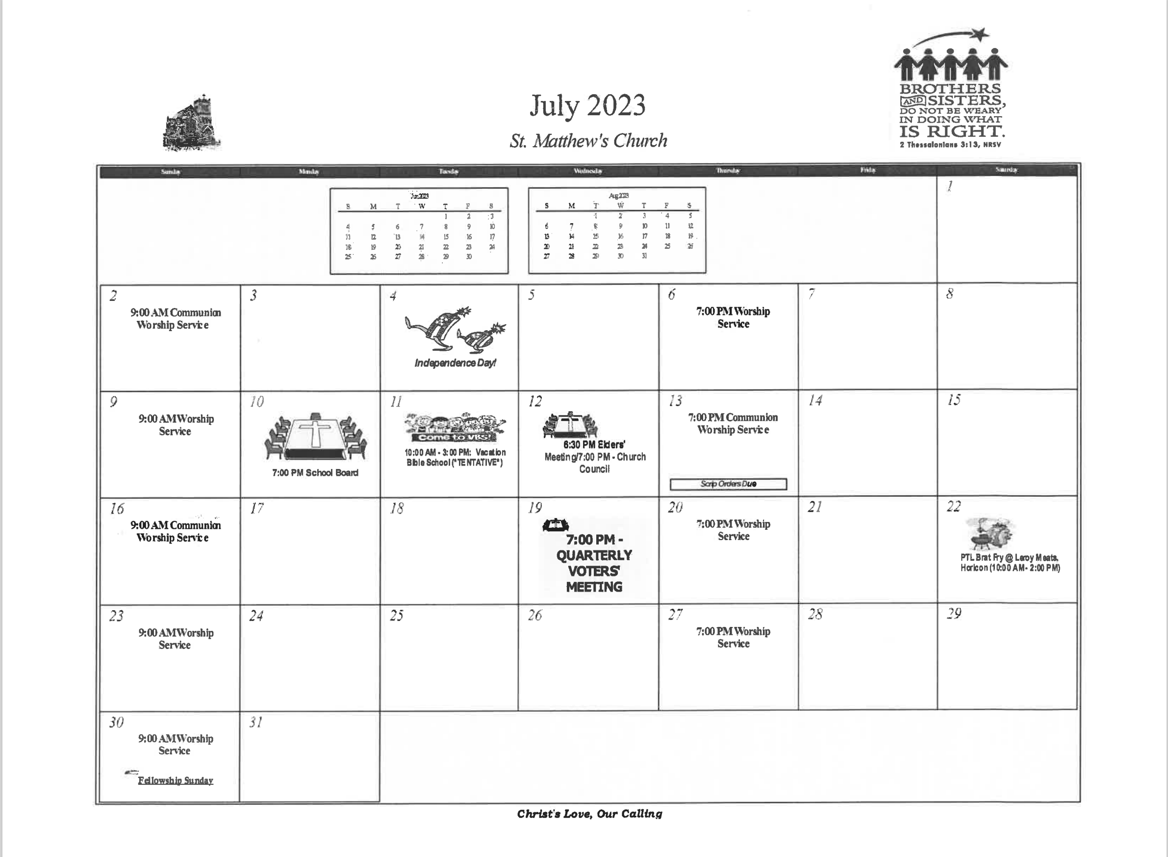 St. Matthew Lutheran Church and School Calendars